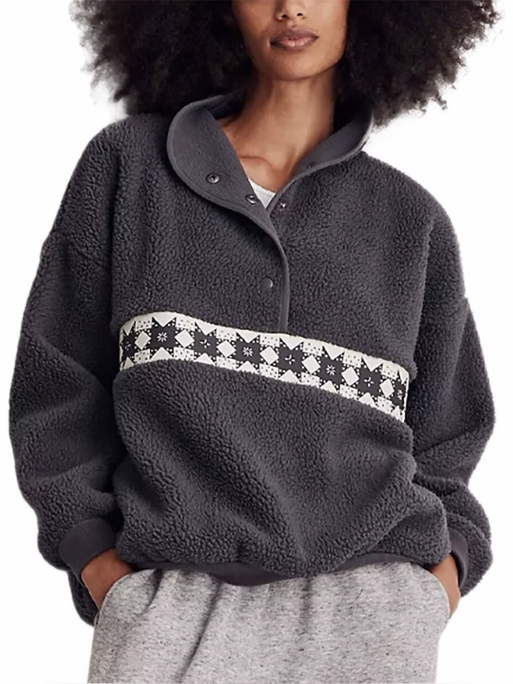 madewell roseann sherpa pullover jacket size small